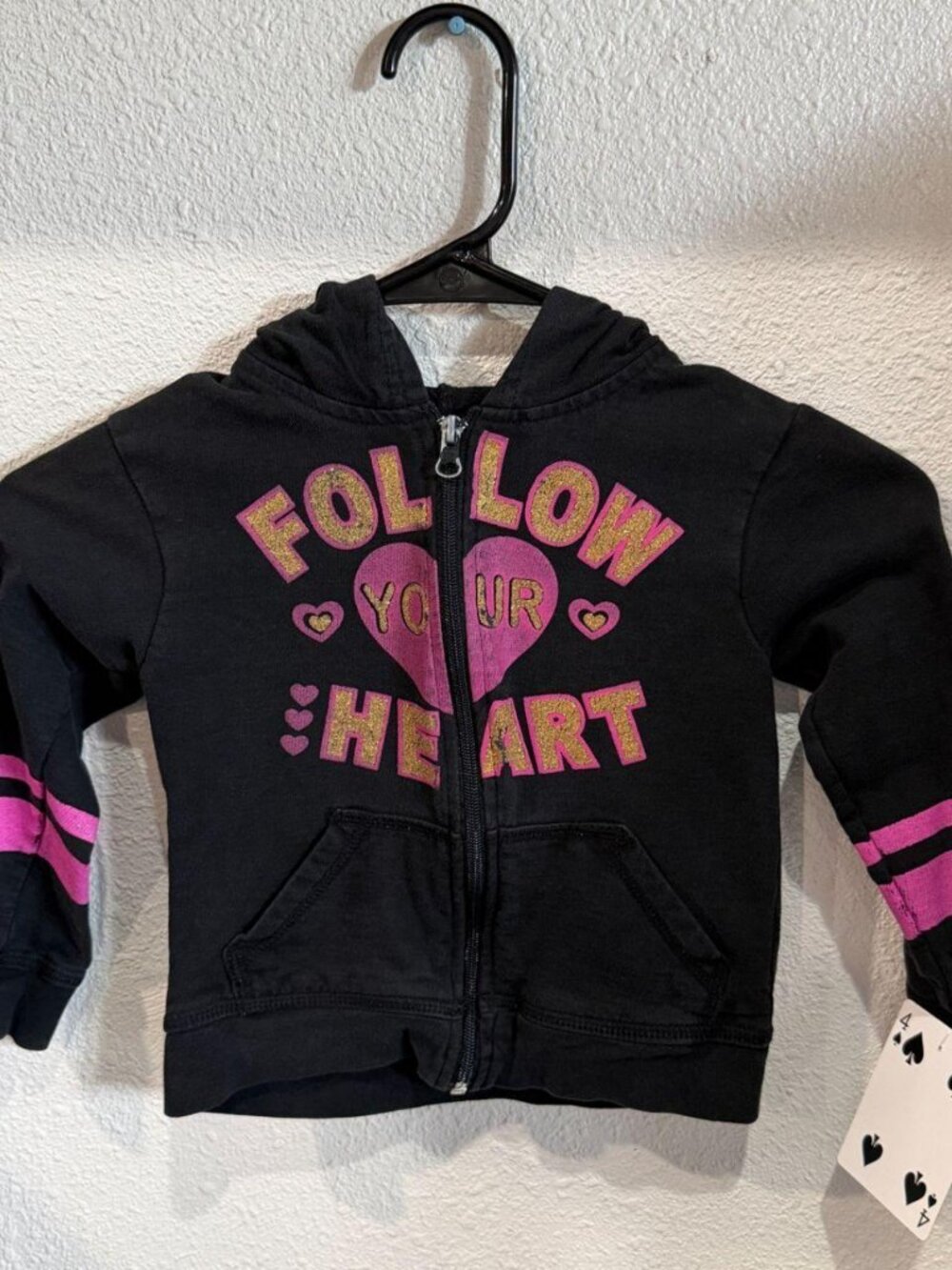 Roxy Kids Zip Hoodie Black Glitter Heart Graphic Size 4